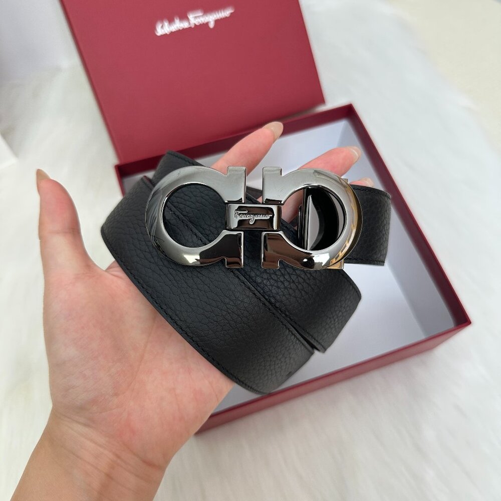 Salvatore Ferragamo Black Double Gancini Buckle Belt